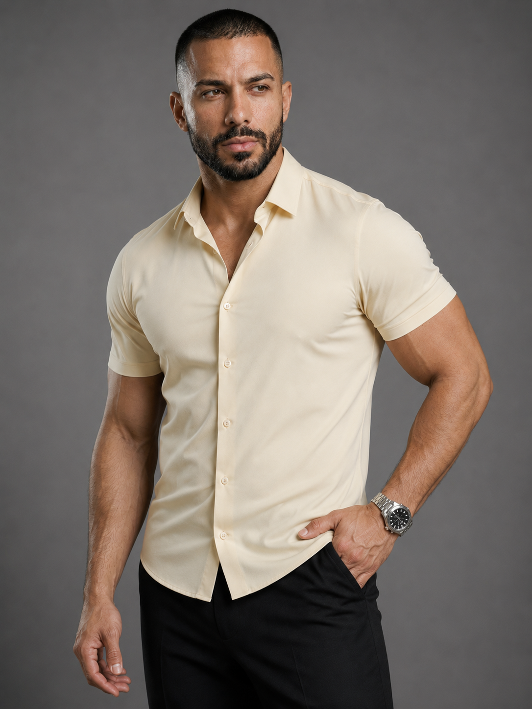 Short Sleeve Muscle Dress Shirt - Stretch Fit