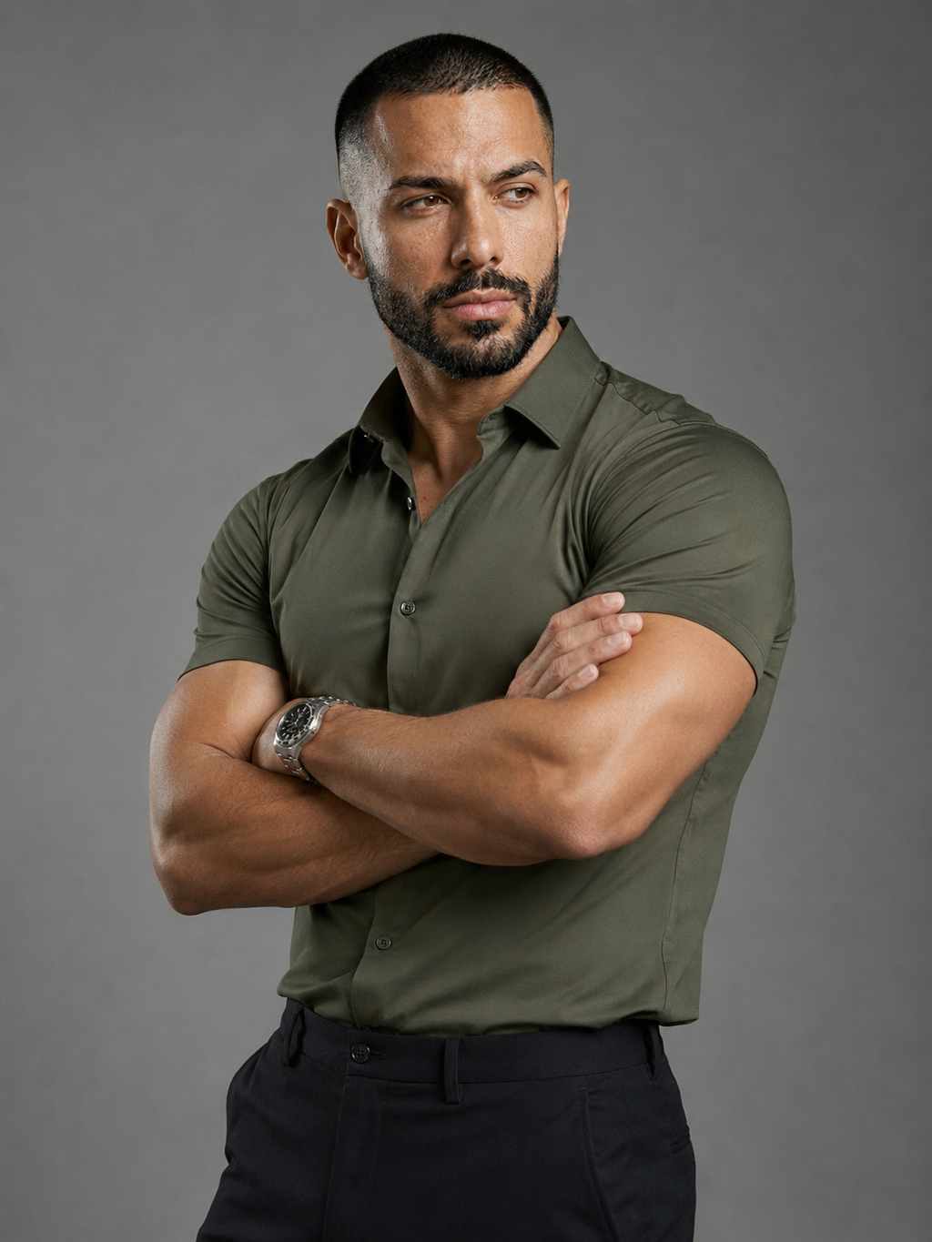 Short Sleeve Muscle Dress Shirt - Stretch Fit