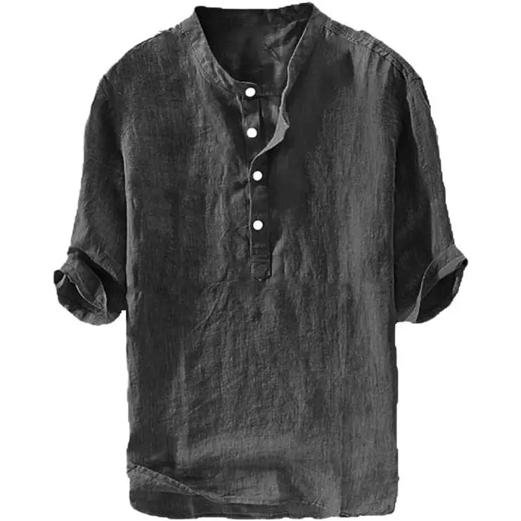 Men's Linen Shirt - Casual Cotton 3/4 Sleeve