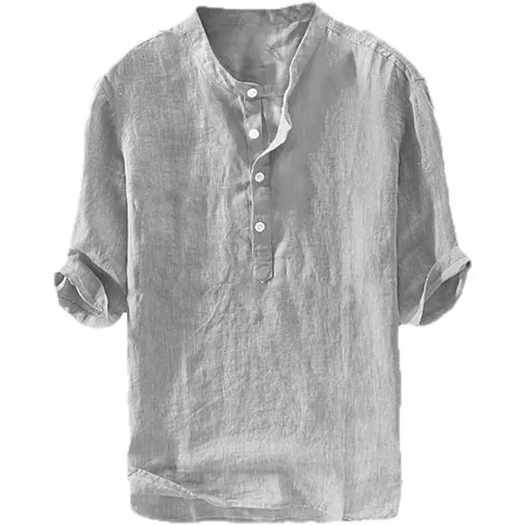 Men's Linen Shirt - Casual Cotton 3/4 Sleeve