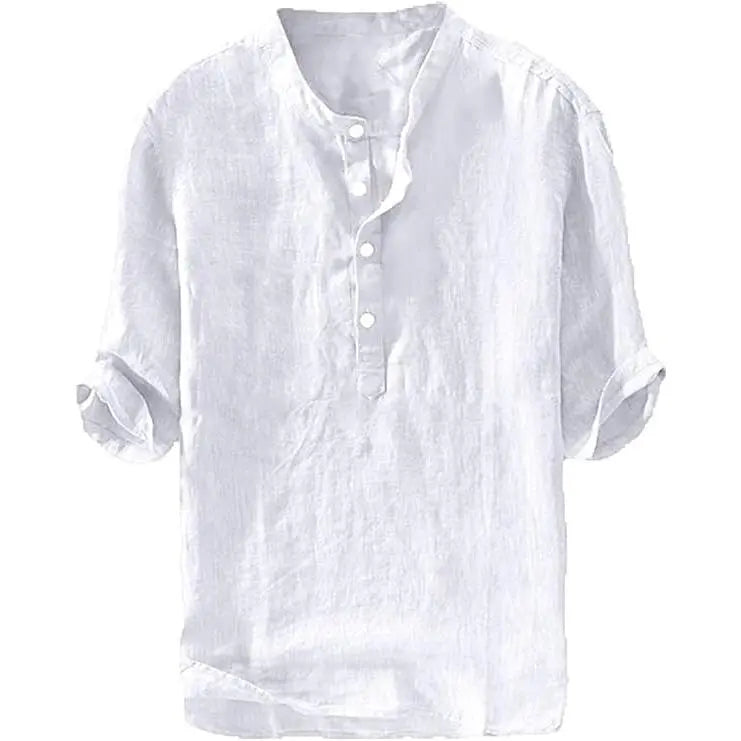 Men's Linen Shirt - Casual Cotton 3/4 Sleeve