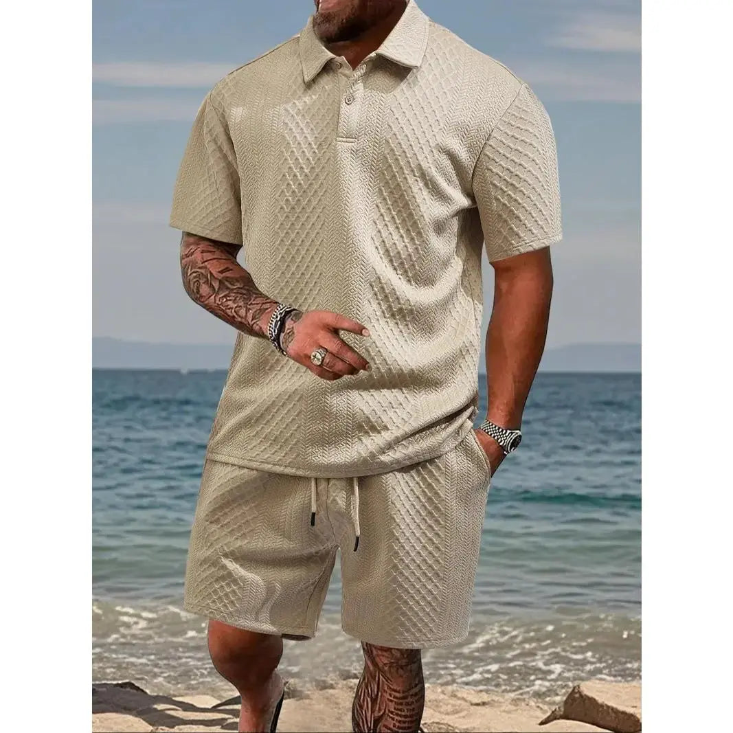 Khaki men's polo and shorts set