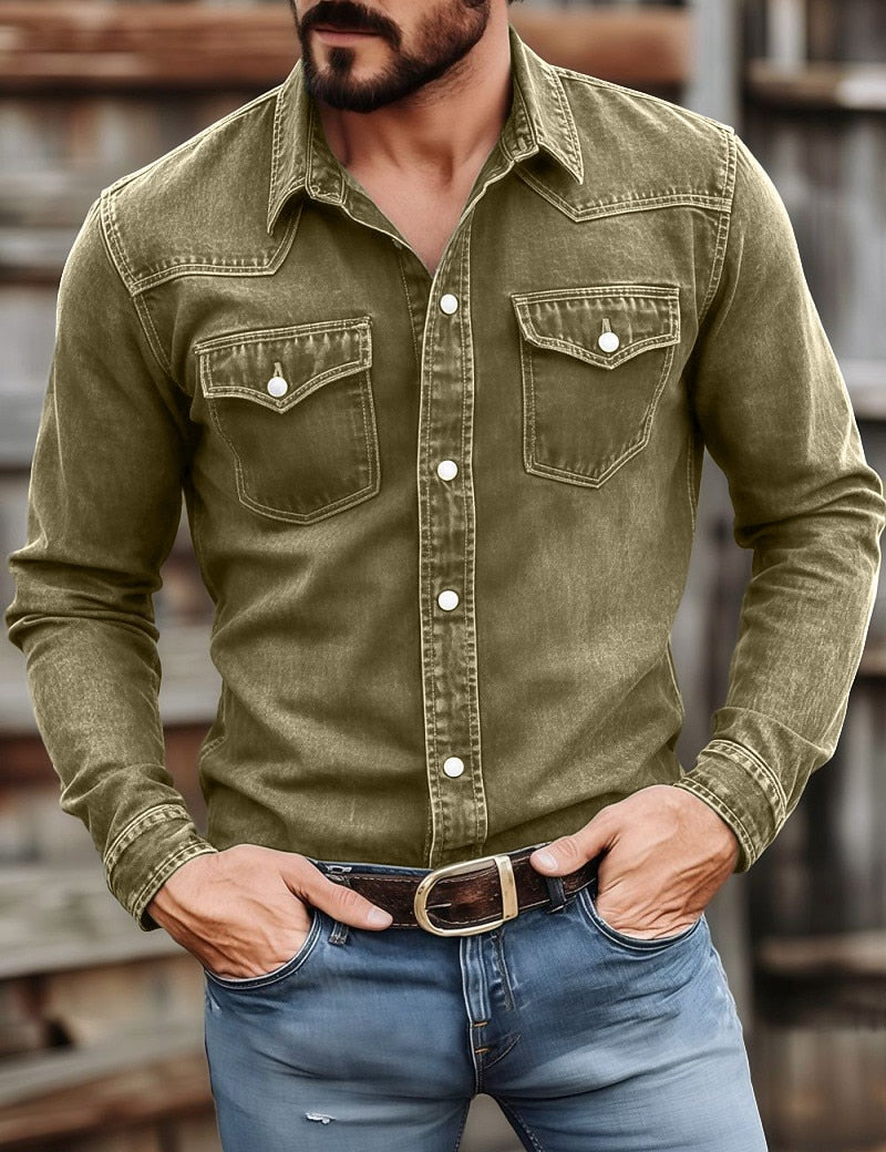 Washed Cotton Button Work Shirt